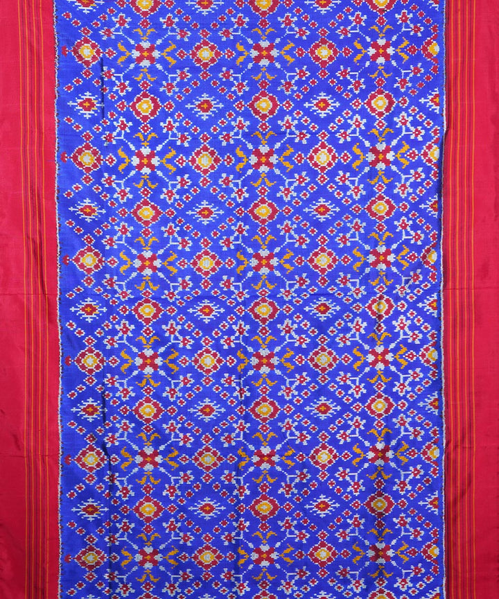 Navy blue red handwoven silk ikat pochampally saree