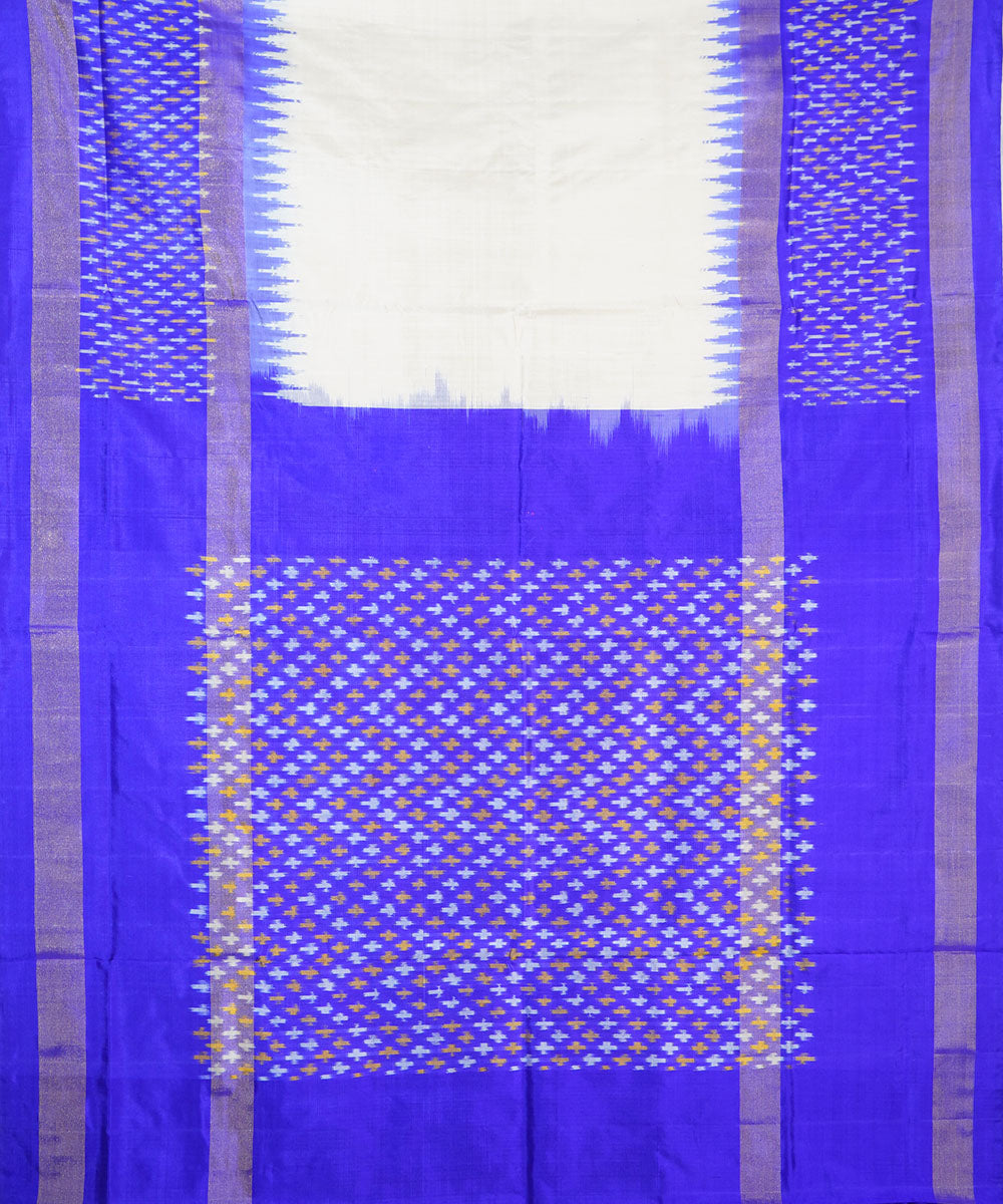 White blue silk handwoven ikat pochampally saree