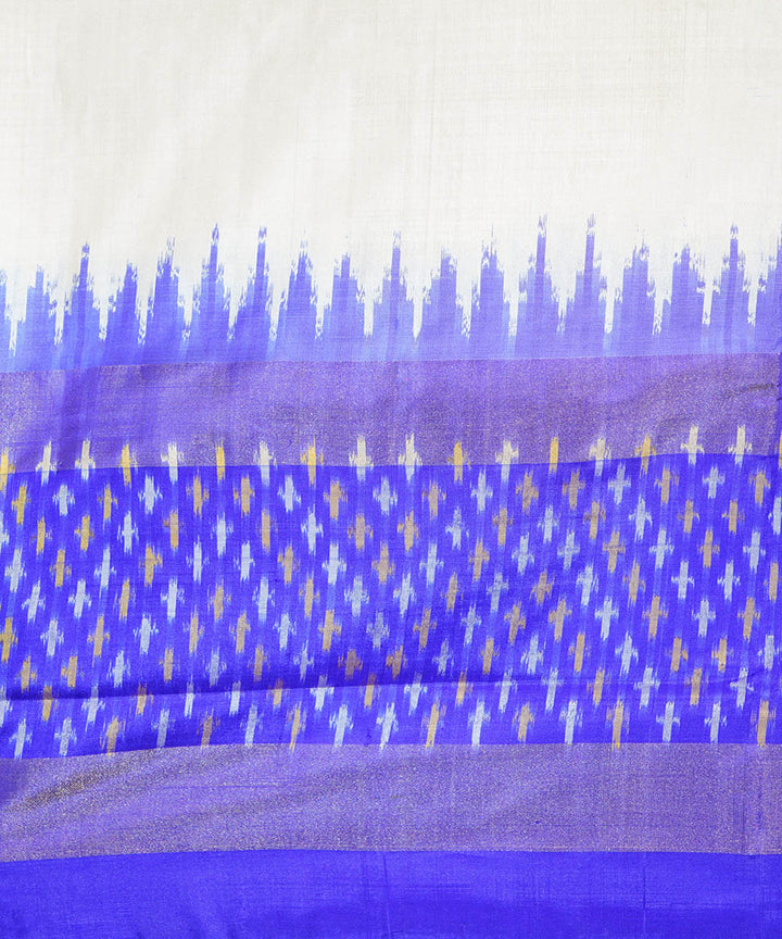 White blue silk handwoven ikat pochampally saree