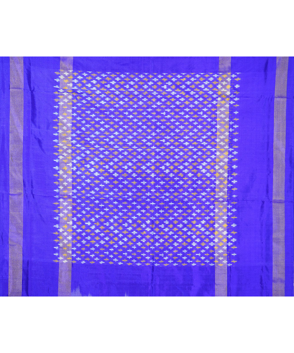 White blue silk handwoven ikat pochampally saree