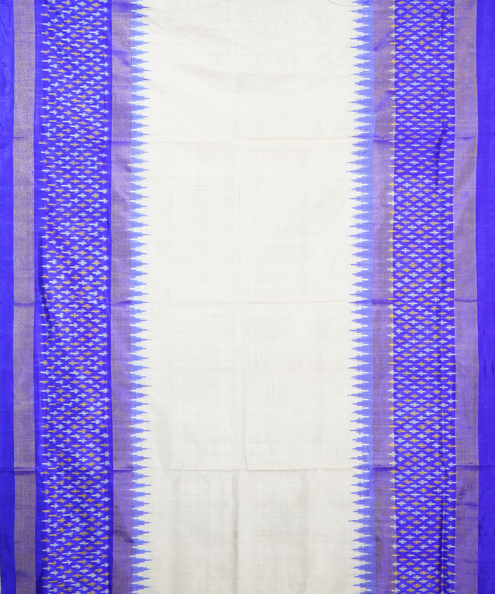 White blue silk handwoven ikat pochampally saree