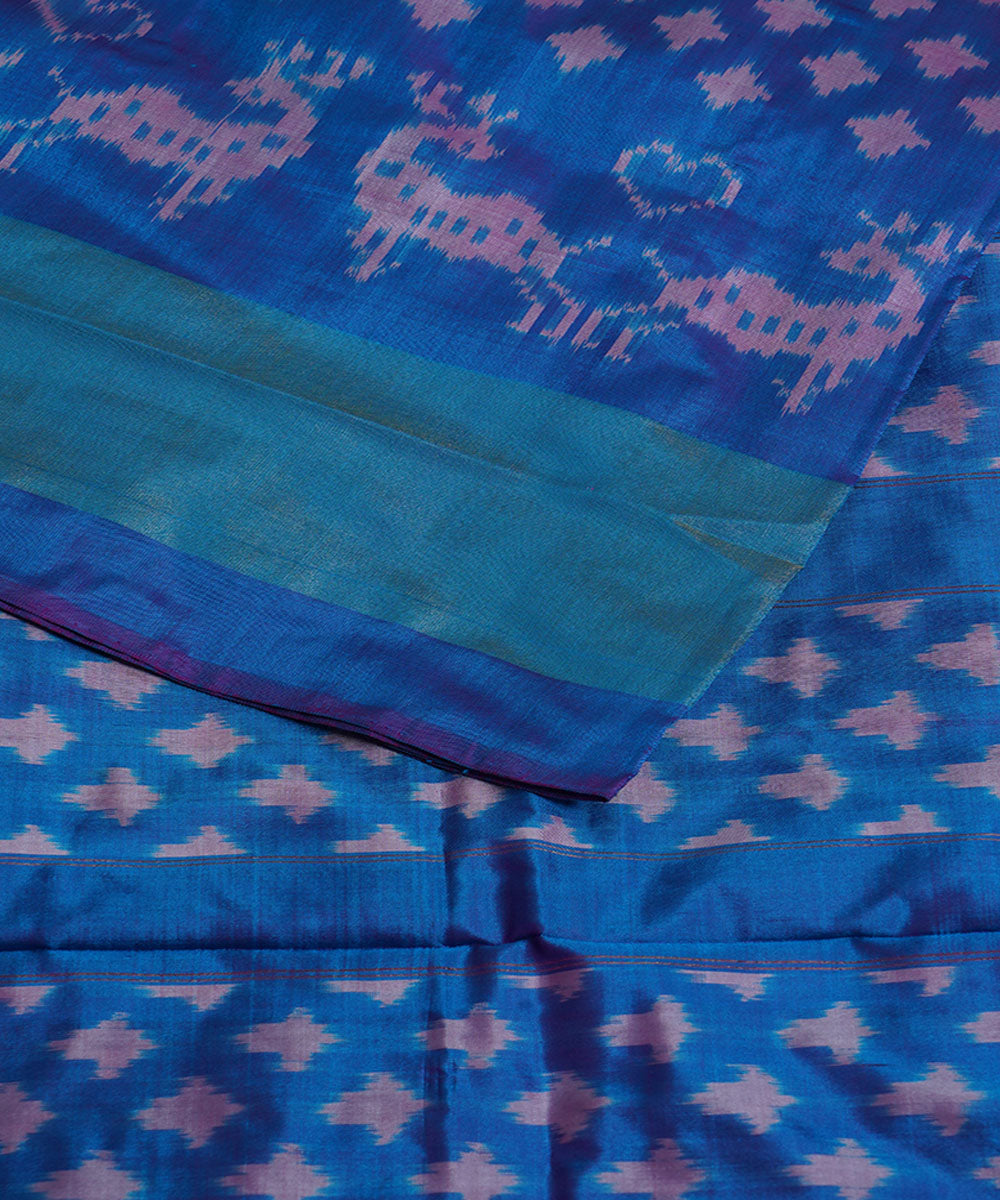 Sky blue pale blue silk handwoven ikat pochampally saree