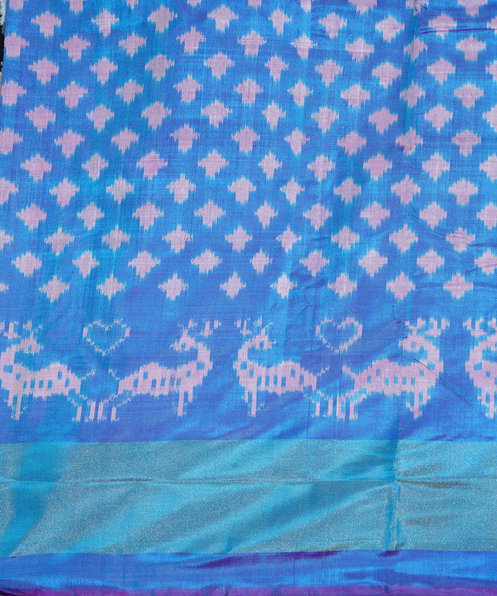 Sky blue pale blue silk handwoven ikat pochampally saree