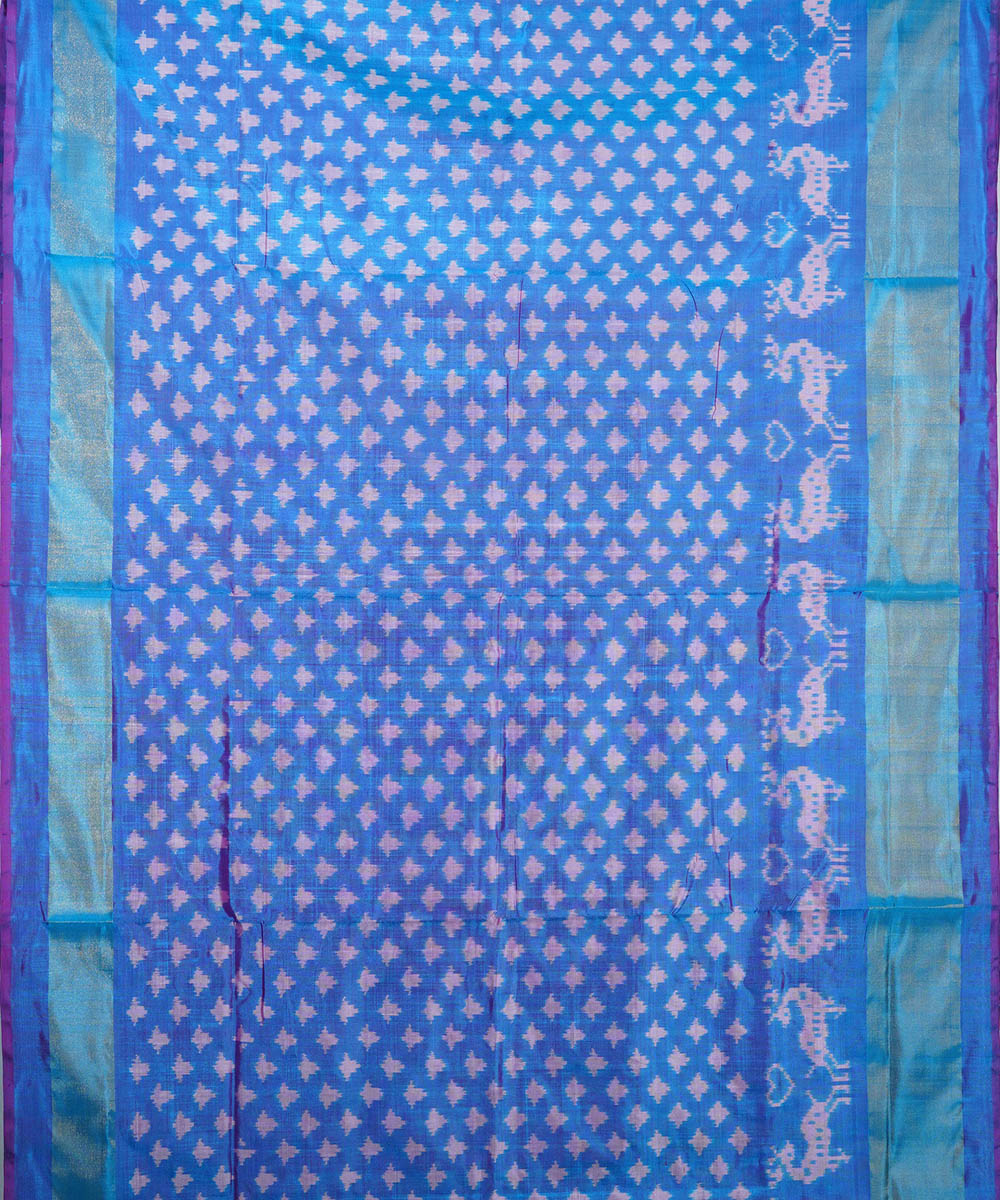 Sky blue pale blue silk handwoven ikat pochampally saree