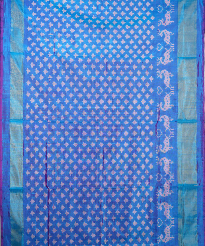 Sky blue pale blue silk handwoven ikat pochampally saree