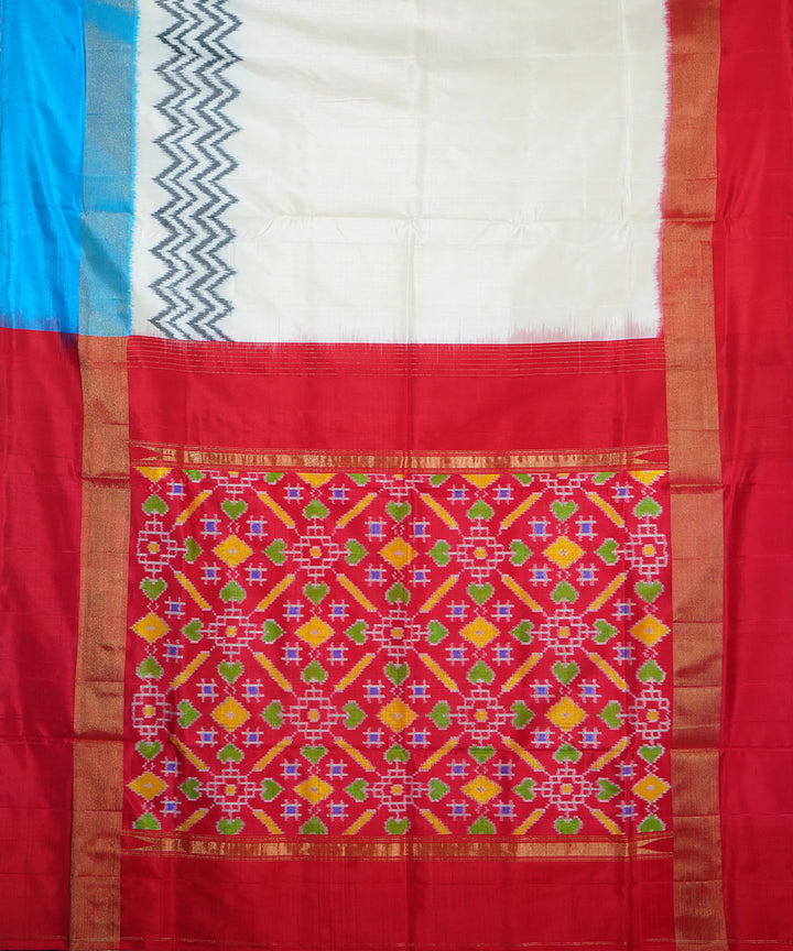 White red handloom silk ikat pochampally saree