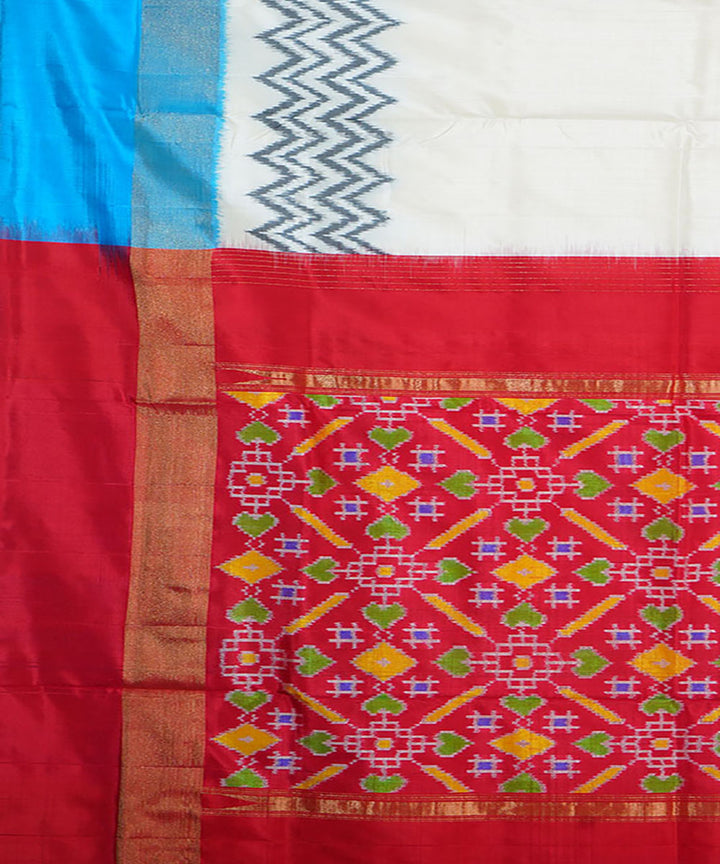 White red handloom silk ikat pochampally saree