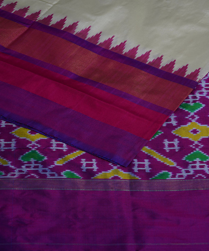 White purple handwoven silk ikat pochampally saree