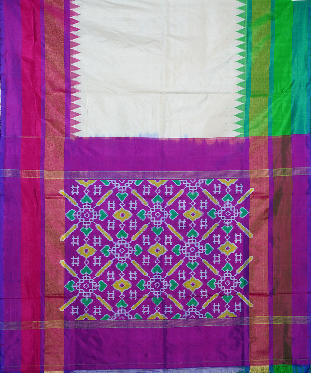 White purple handwoven silk ikat pochampally saree