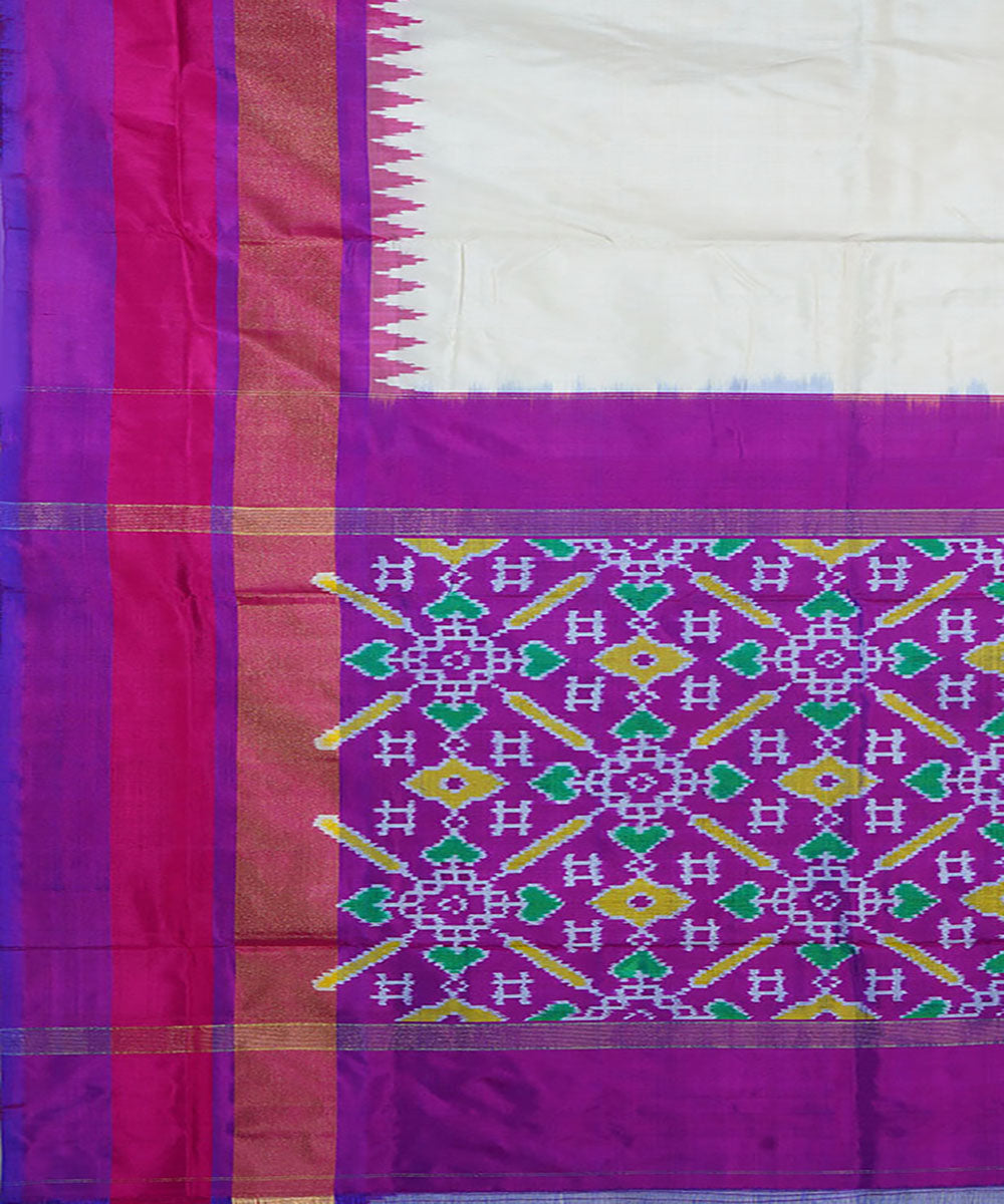 White purple handwoven silk ikat pochampally saree