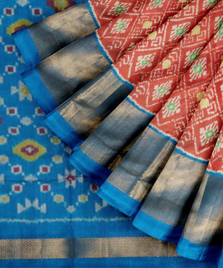 Maroon blue silk handwoven pochampally ikat saree