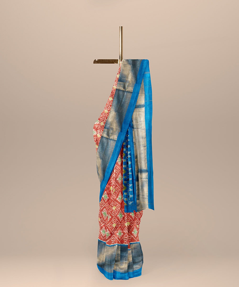 Maroon blue silk handwoven pochampally ikat saree