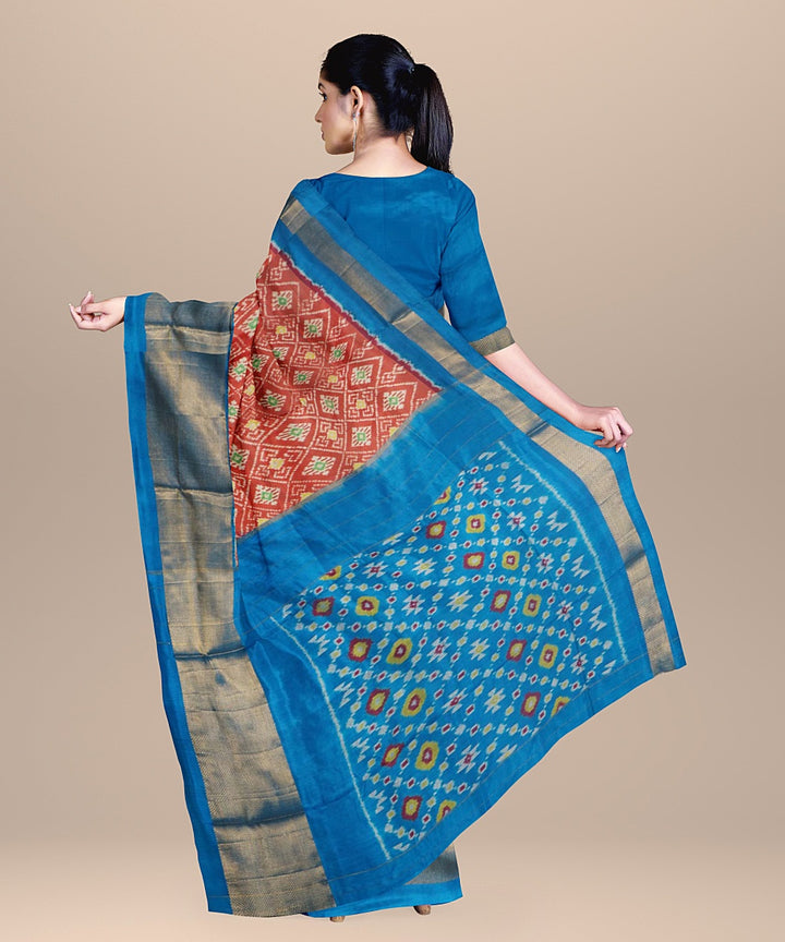 Maroon blue silk handwoven pochampally ikat saree