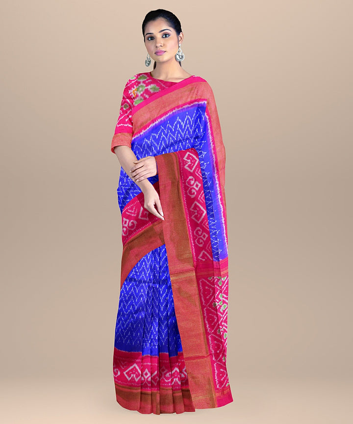 Navy blue pink handwoven pochampally ikat silk saree