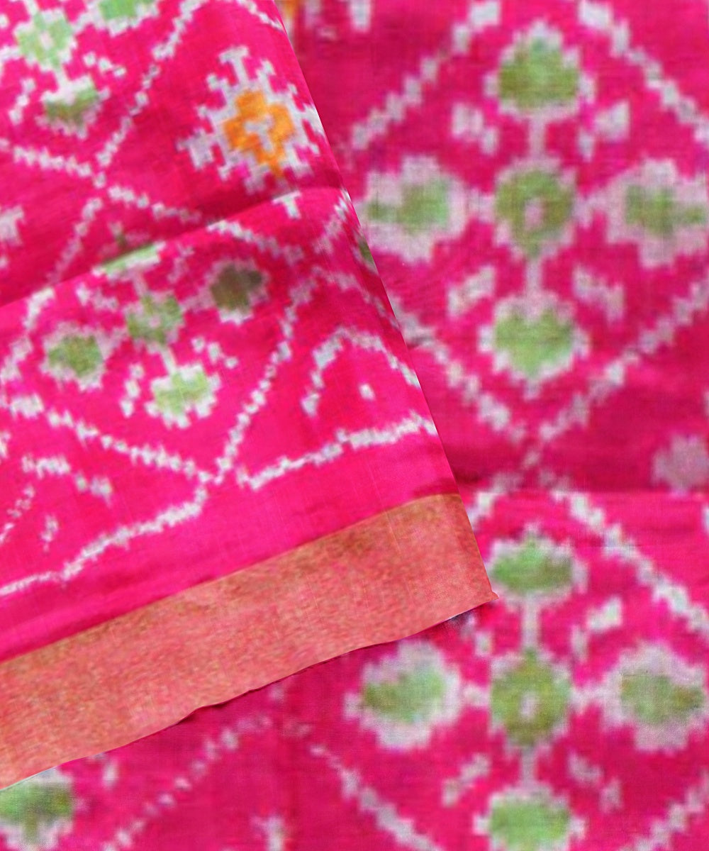 Navy blue pink handwoven pochampally ikat silk saree