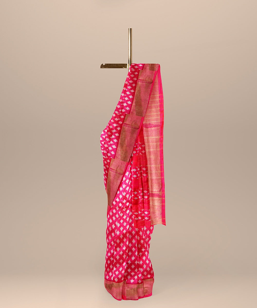 Pink handwoven pochampally ikat silk saree