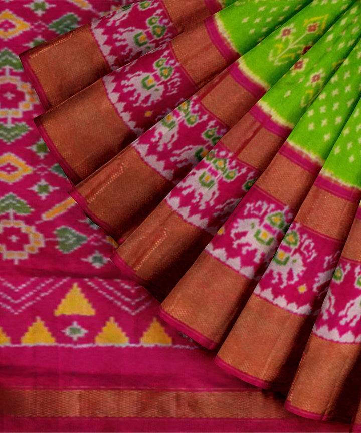 Light green pink handwoven pochampally ikat silk saree