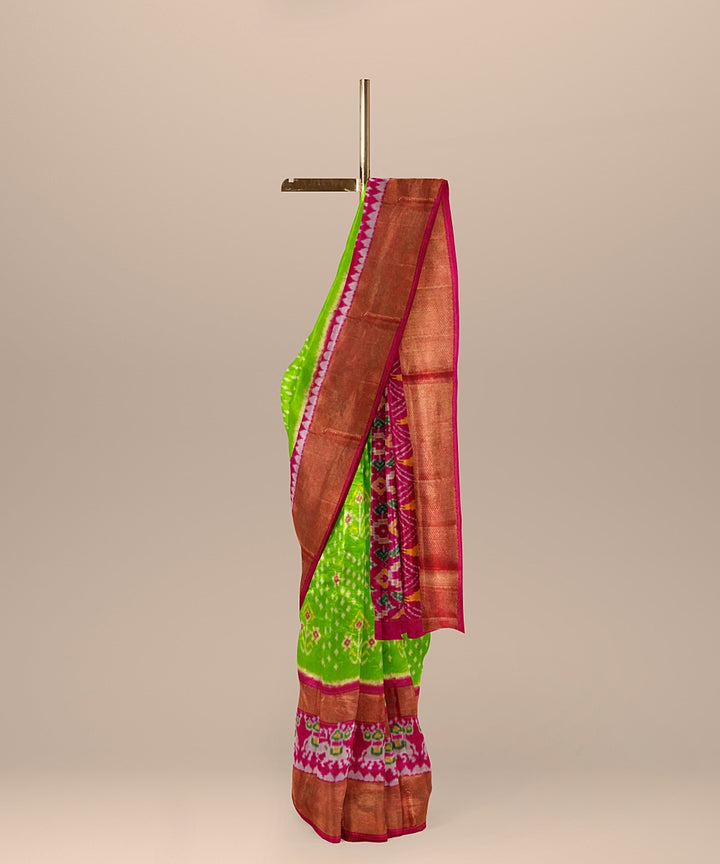 Light green pink handwoven pochampally ikat silk saree