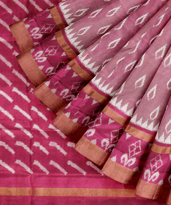 Peach onion pink handwoven pochampally ikat silk saree