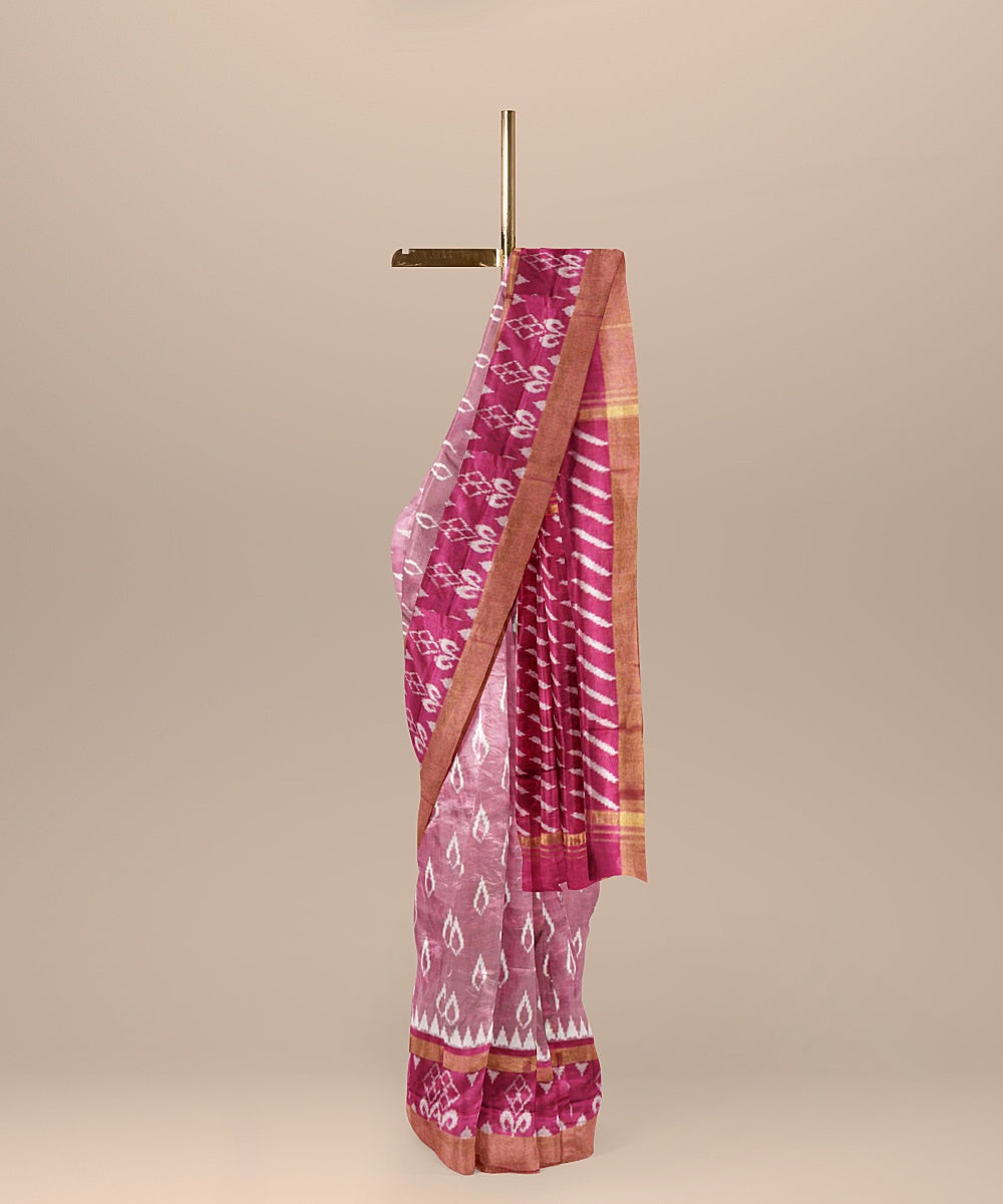 Peach onion pink handwoven pochampally ikat silk saree