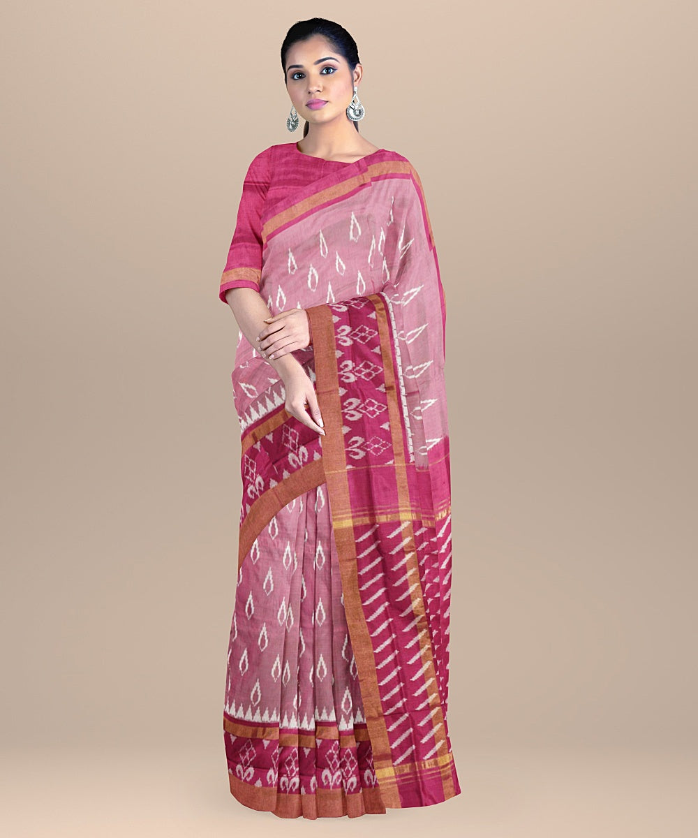 Peach onion pink handwoven pochampally ikat silk saree