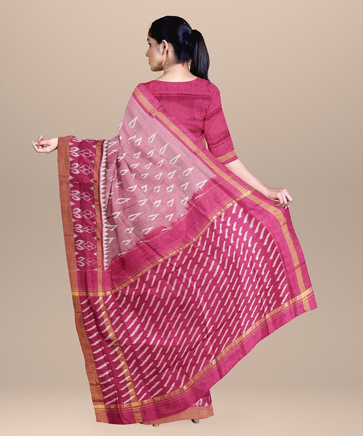 Peach onion pink handwoven pochampally ikat silk saree