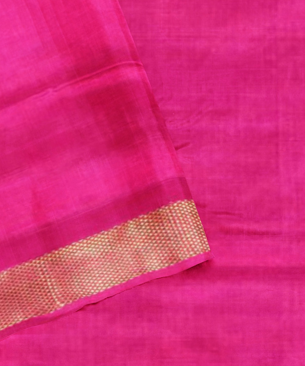 Dark green pink handwoven pochampally ikat silk saree