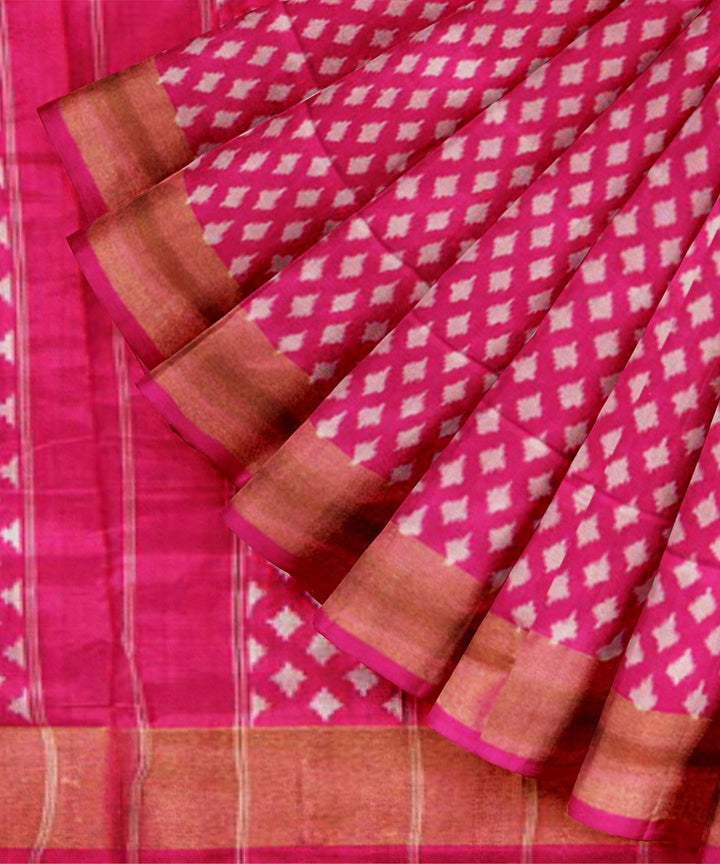 Pink buti handwoven pochampally ikat silk saree