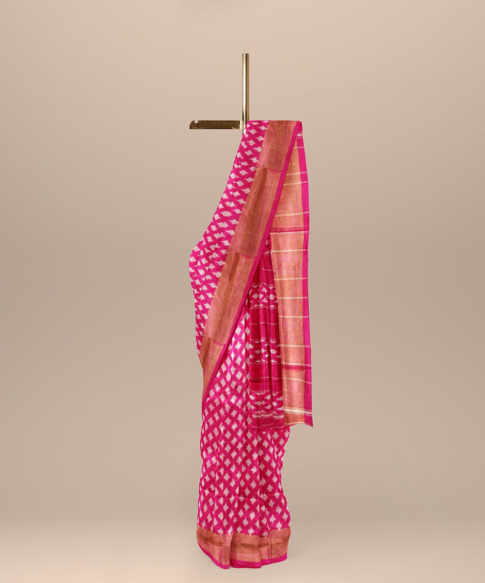 Pink buti handwoven pochampally ikat silk saree