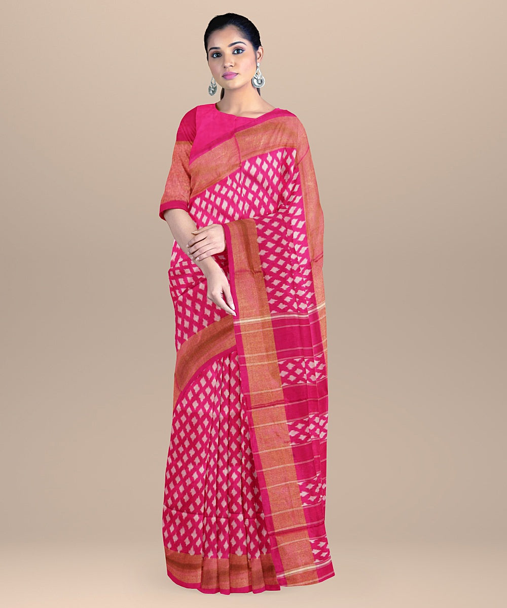 Pink buti handwoven pochampally ikat silk saree