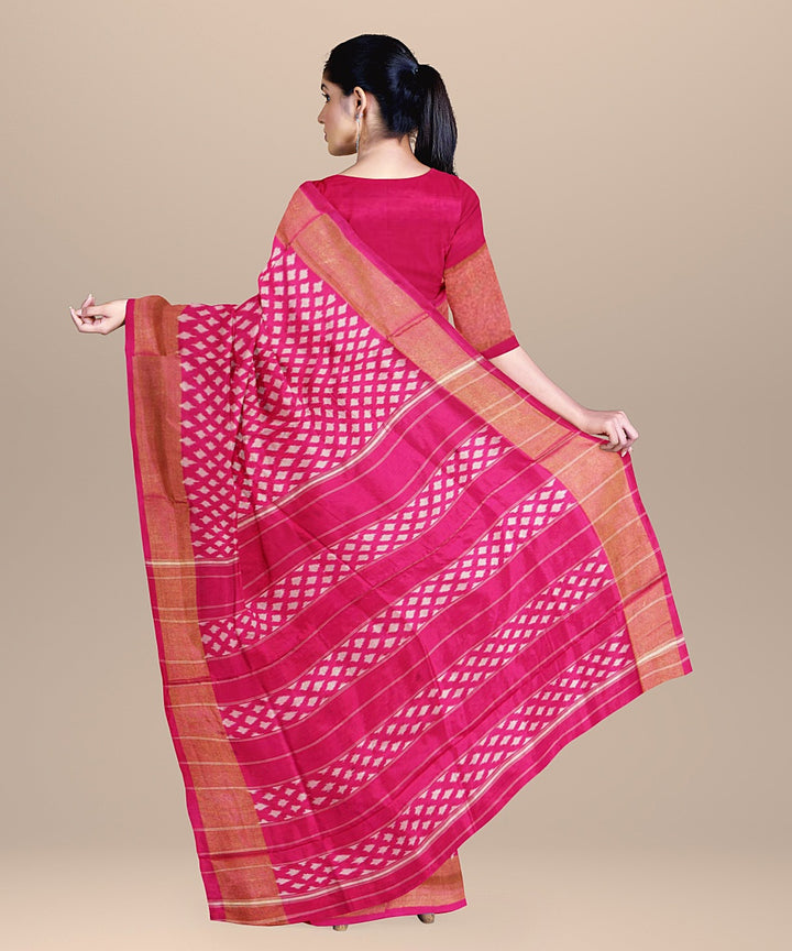 Pink buti handwoven pochampally ikat silk saree