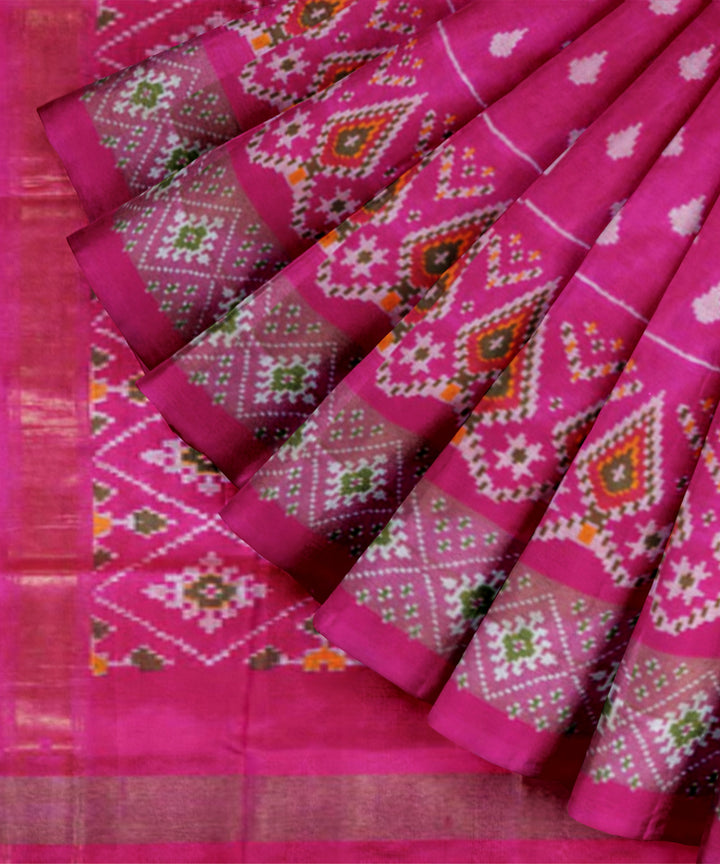 Pink all over handwoven pochampally ikat silk saree