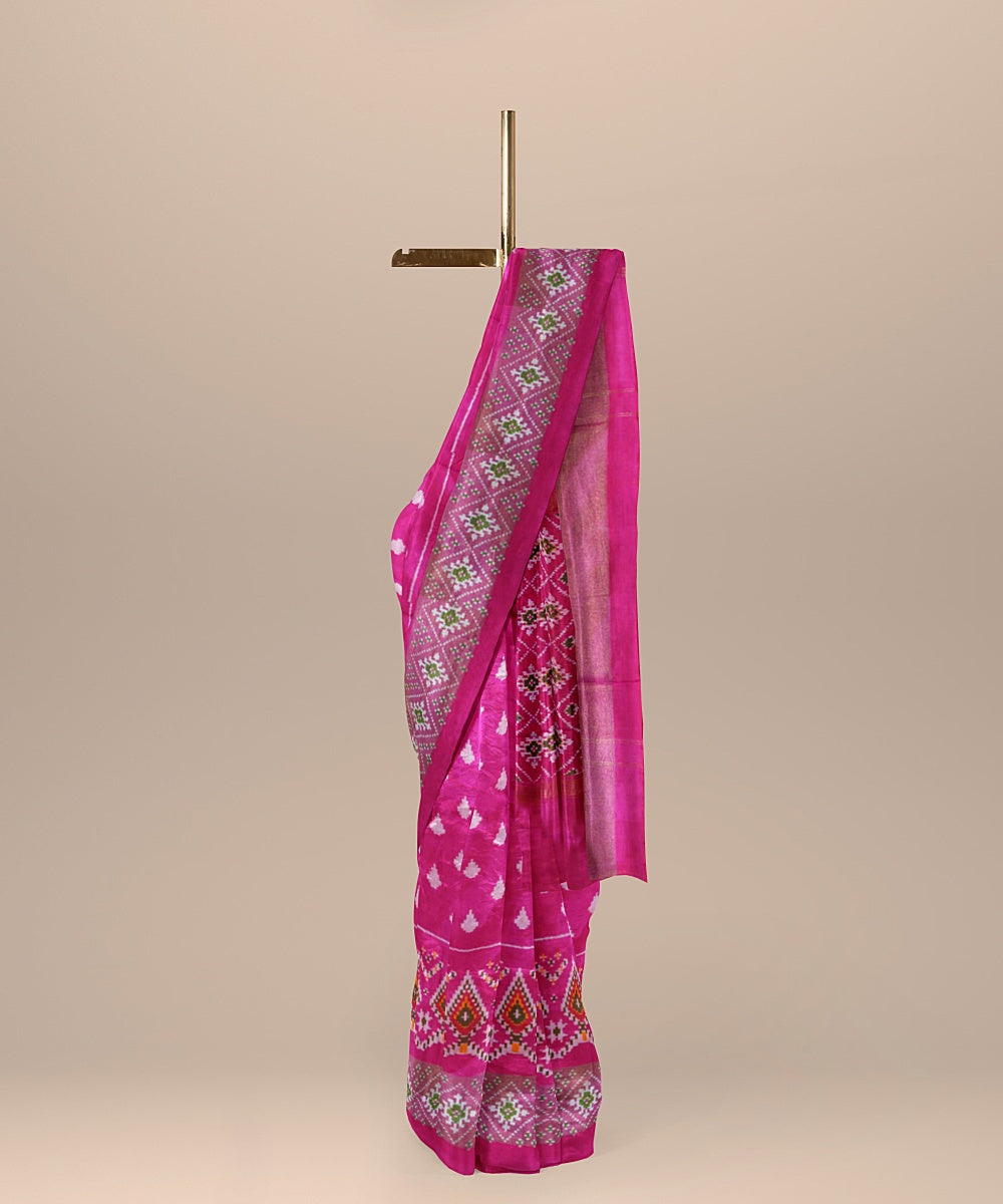 Pink all over handwoven pochampally ikat silk saree