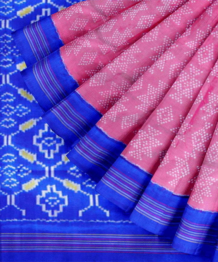 Pink royal blue handwoven pochampally ikat silk saree