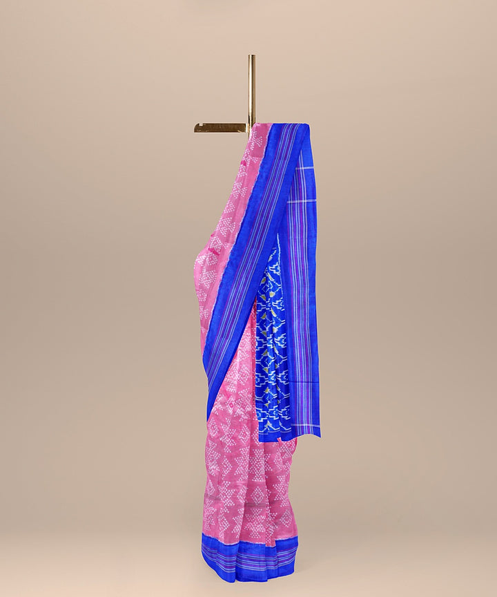 Pink royal blue handwoven pochampally ikat silk saree