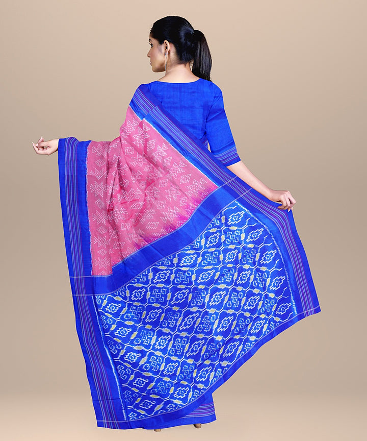 Pink royal blue handwoven pochampally ikat silk saree