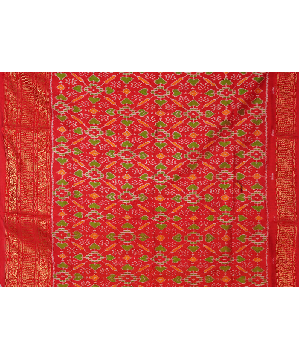 Yellow red handwoven silk pochampally ikat saree