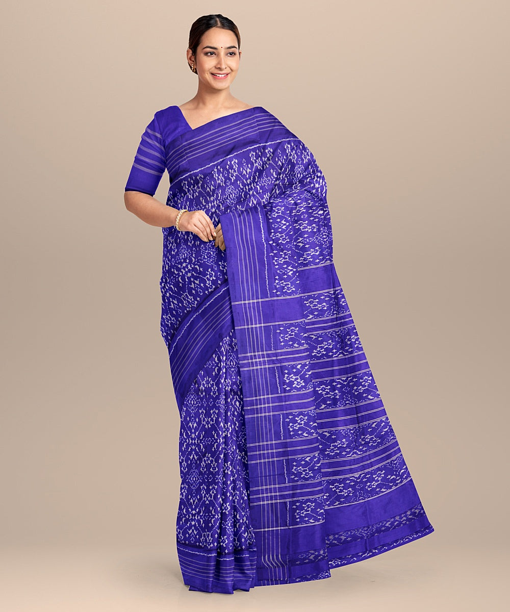 Navy blue handwoven pochampally ikat silk saree