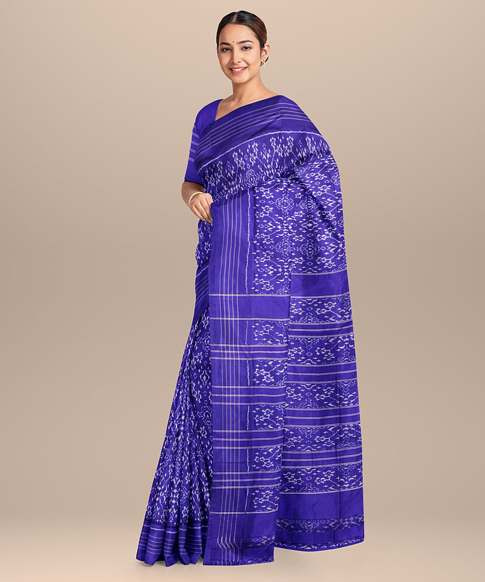 Navy blue handwoven pochampally ikat silk saree