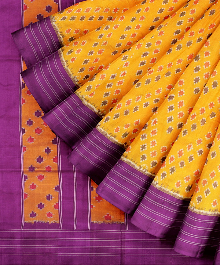 Yellow purple handwoven pochampally ikat silk saree