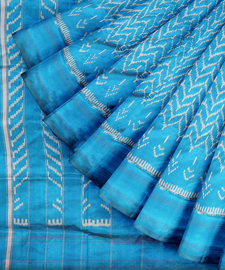 Turquise blue handwoven pochampally ikat silk saree