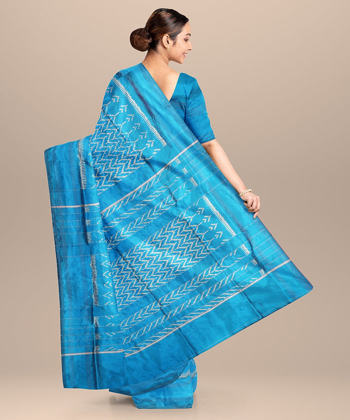 Turquise blue handwoven pochampally ikat silk saree