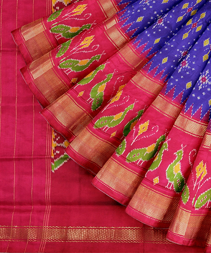 Navy blue pink handwoven pochampally ikat silk saree