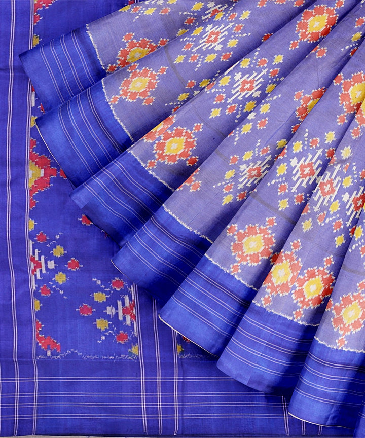 Blue pink handloom pochampally ikat silk saree