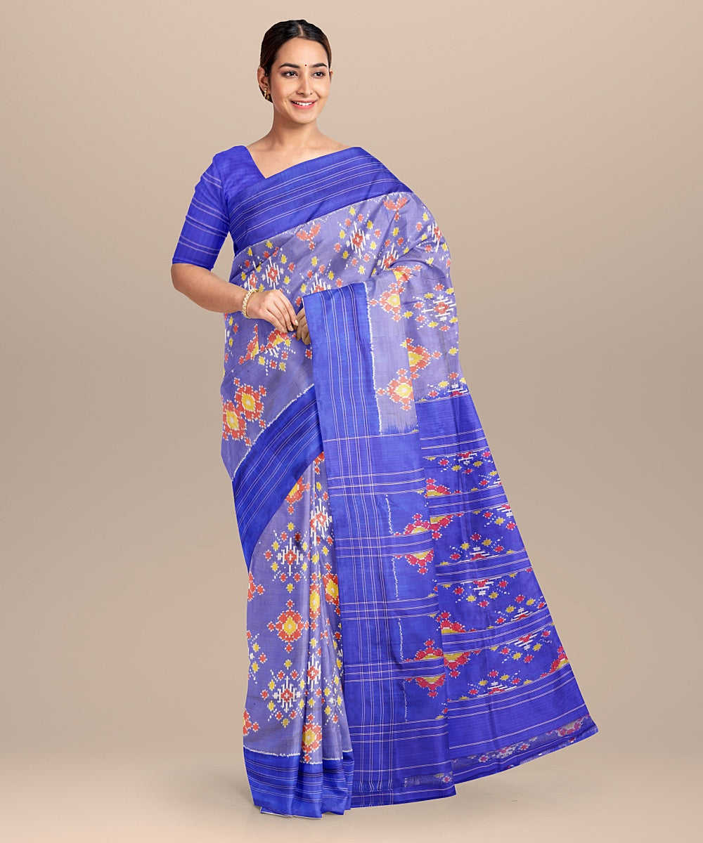 Blue pink handloom pochampally ikat silk saree