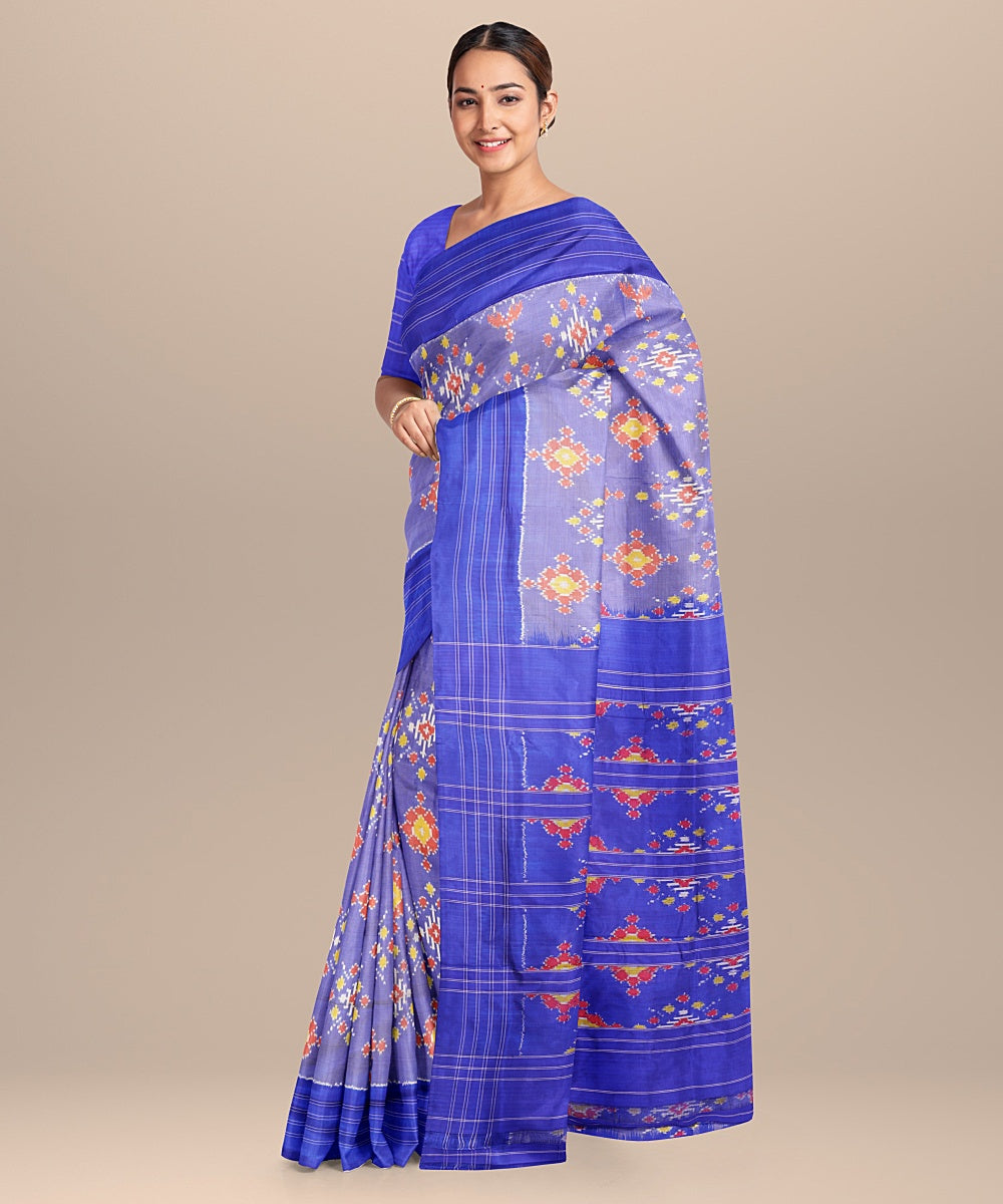 Blue pink handloom pochampally ikat silk saree