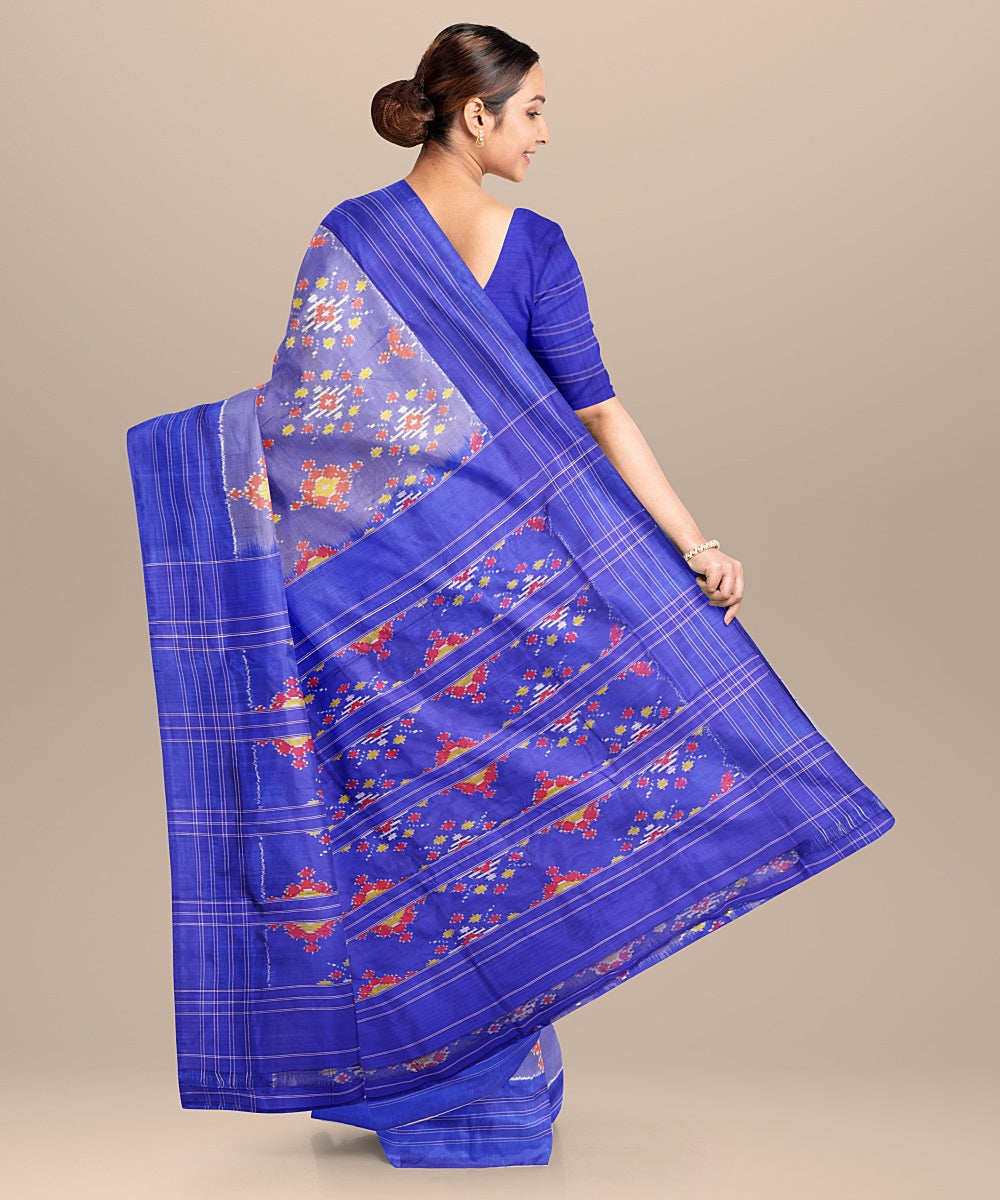 Blue pink handloom pochampally ikat silk saree