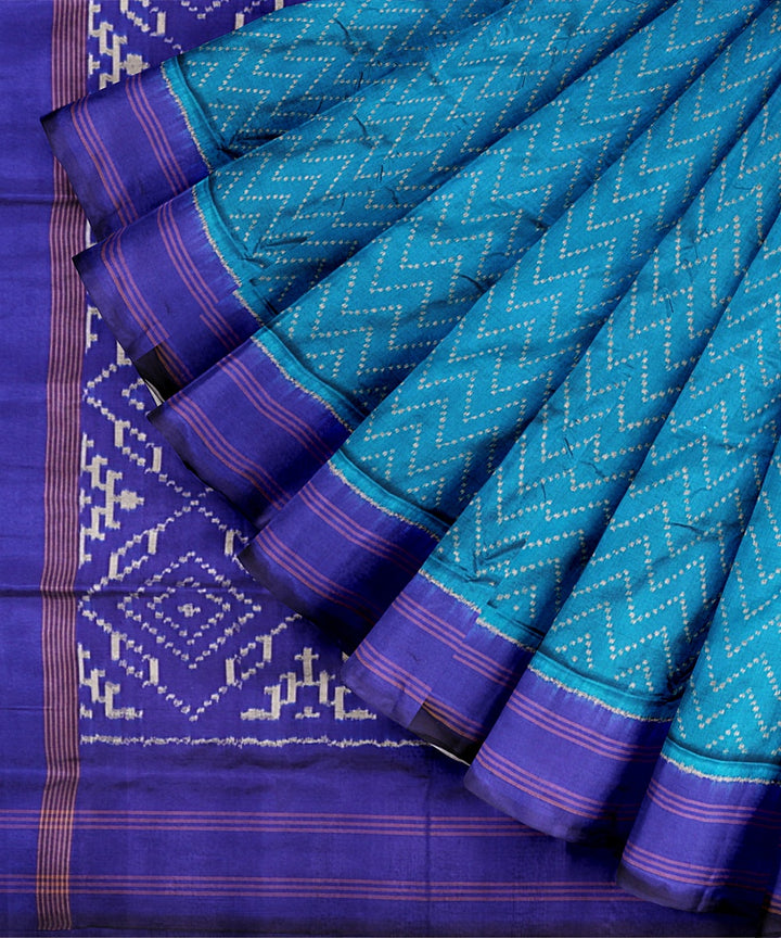 Light green blue handwoven pochampally ikat silk saree