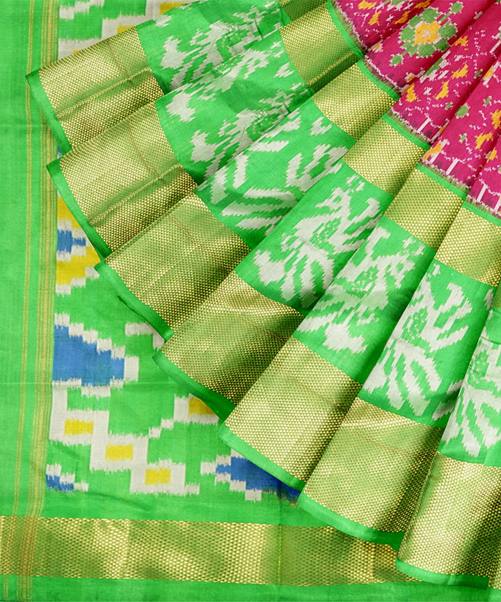 Brown green handwoven pochampally ikat silk saree