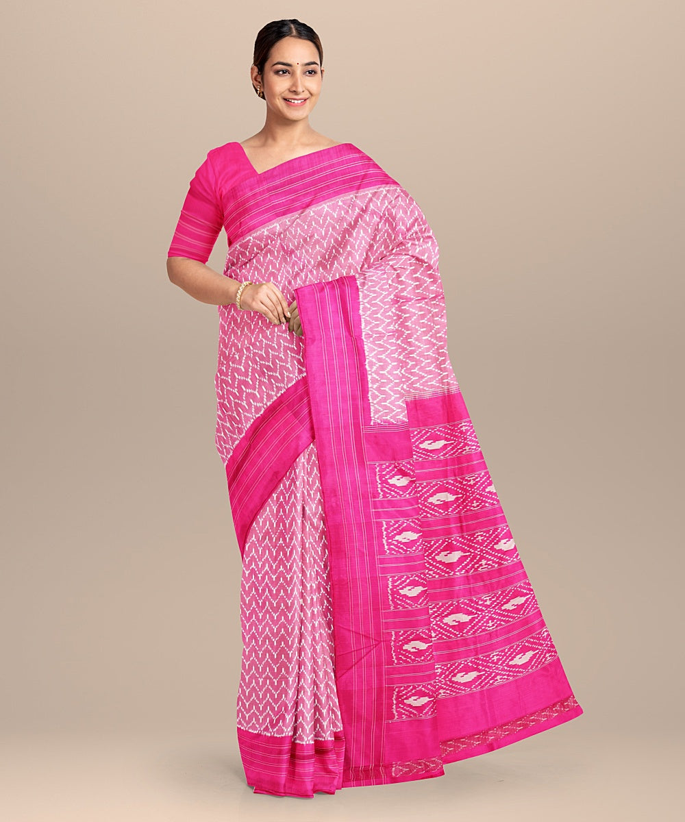 Pink handwoven silk pochampally ikat saree